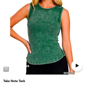 Zenana Take A Note Tank Mocha/Dark Green